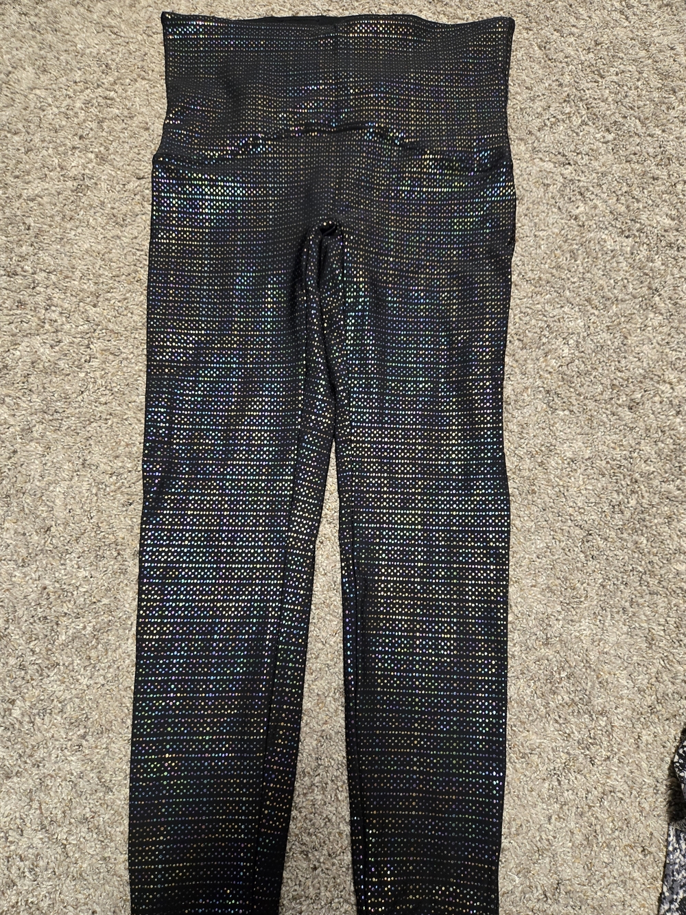 SPANX Large Black Holographic Foil High Rise Leggings